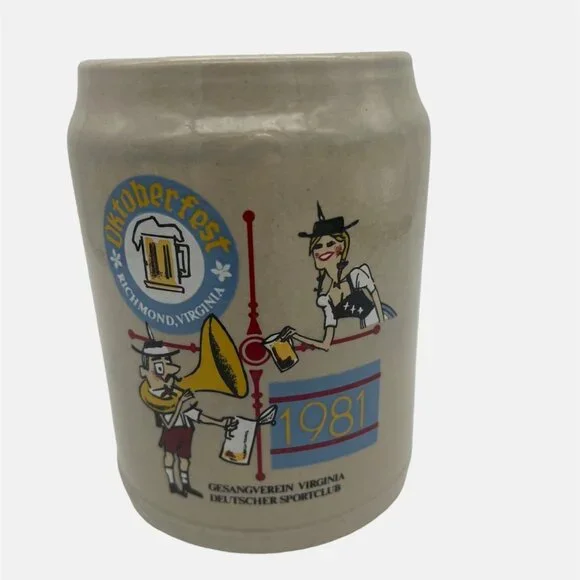1981 Oktoberfest German Beer Stein Richmond Virginia West Germany 0.5L 5.25" WW - Picture 1 of 5